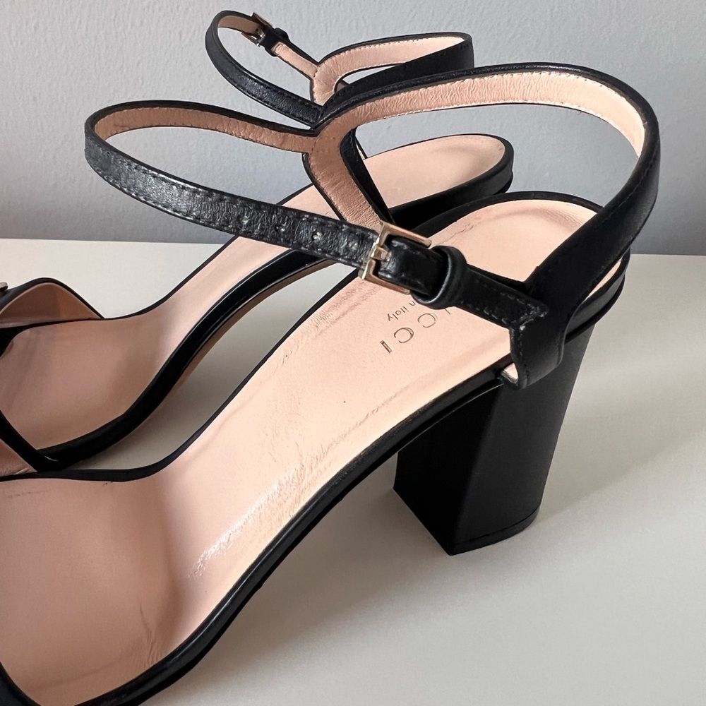 Gucci Miro Black Leather Horsebit Strap Block Heel Sandals - Picture 5 of 13